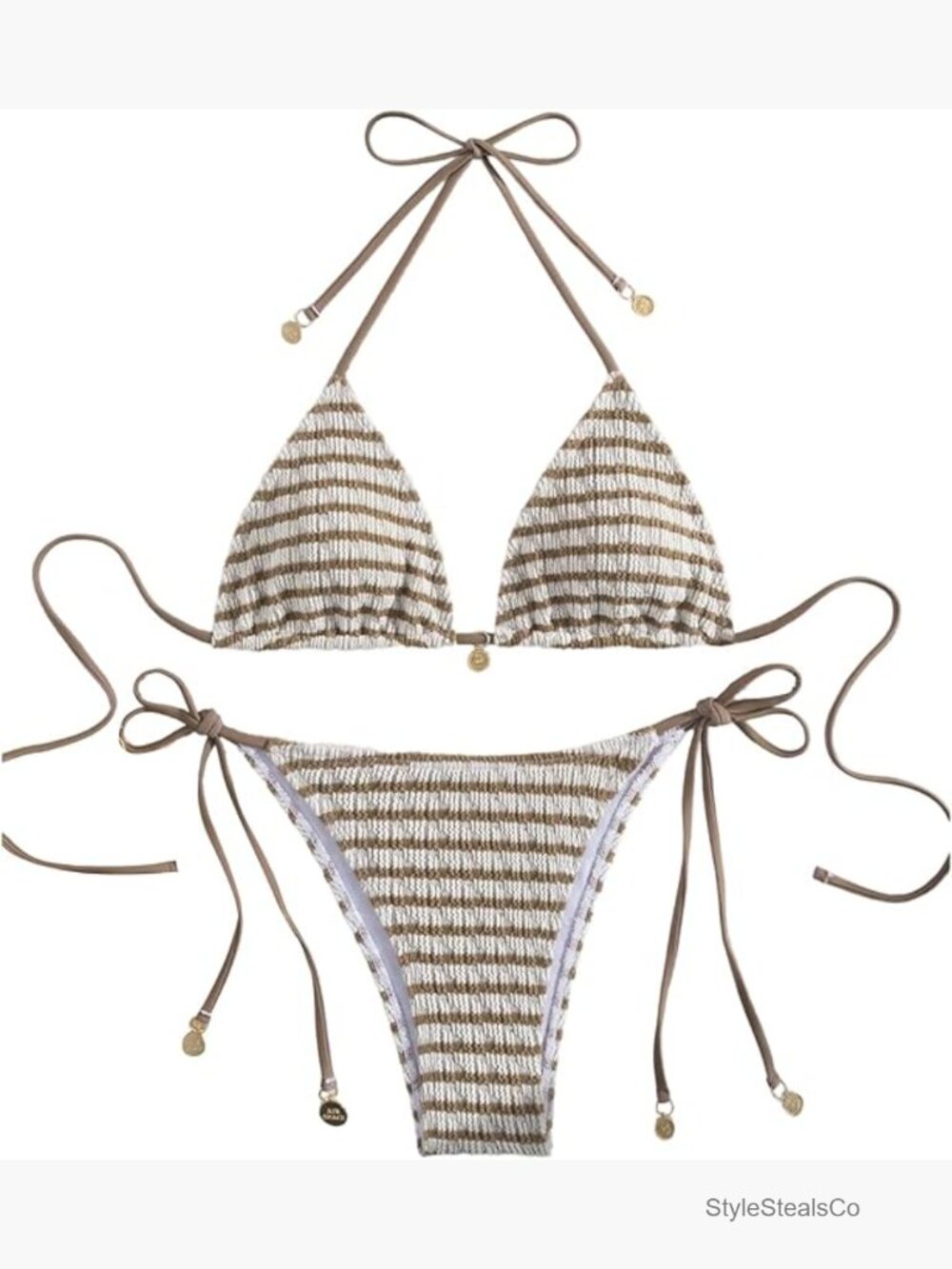Striped Triangle Thong Micro Bikini Sets Halter Swimsuits